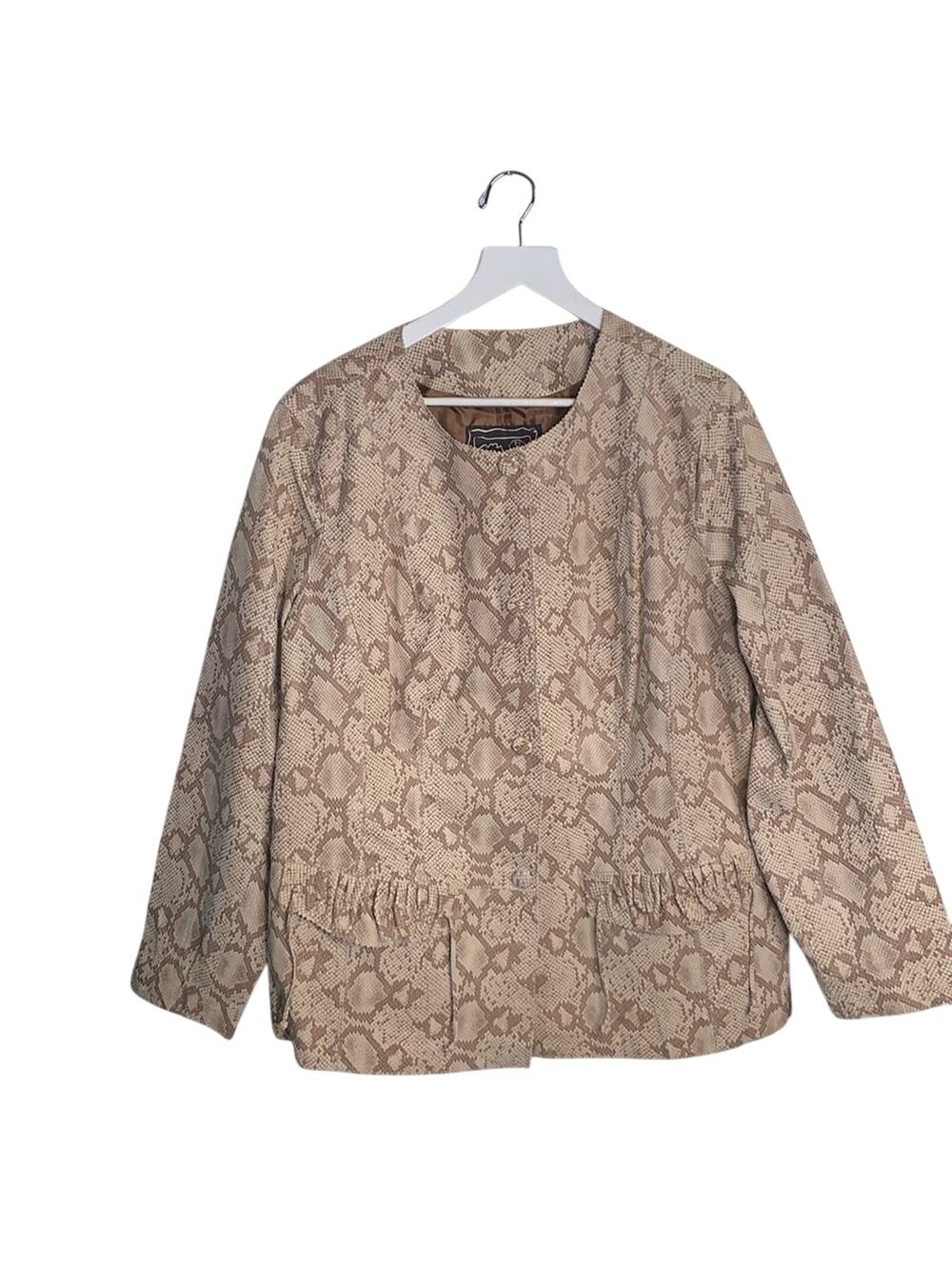Chi by Falchi Collarless Snake Print Tan Cream Leather Jacket NWOT Plus Size 1X